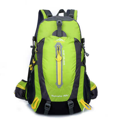 A green and black Only Kani sports backpack with yellow accents, featuring multiple compartments and external gear attachments.