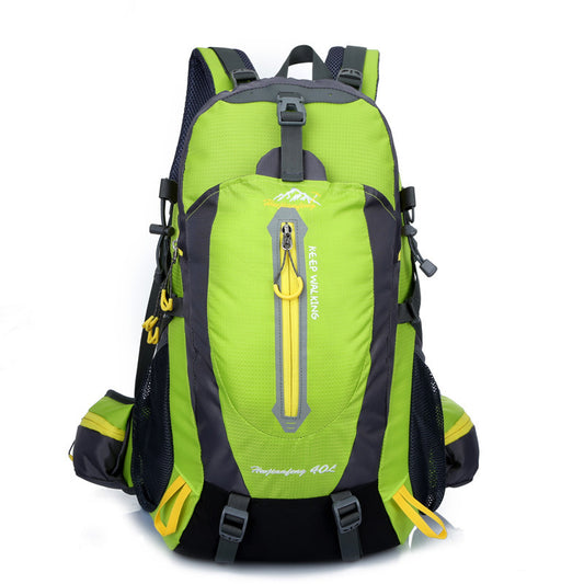 A green and black Only Kani sports backpack with yellow accents, featuring multiple compartments and external gear attachments.