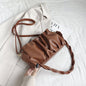Women's Pleated Mini Shoulder Bag – Soft Vegan-Friendly Imitation Leather Crossbody Purse with Braided Strap