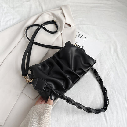 Women's Pleated Mini Shoulder Bag – Soft Vegan-Friendly Imitation Leather Crossbody Purse with Braided Strap