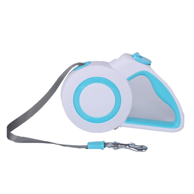 Automatic retractable dog or cat traction rope with a white and green handle and ABS material.