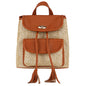 Straw Woven Mini Backpack with PU Leather Trim & Tassel Detail