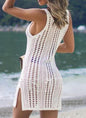 Crochet Swimsuit Cover-Up Dress for Women – V-Neck Hollow Out Beach Cardigan