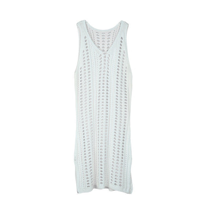 Crochet Swimsuit Cover-Up Dress for Women – V-Neck Hollow Out Beach Cardigan