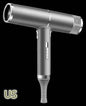 Three hair dryers in silver, red, and gray colors, displayed in a row with their handles in different orientations.