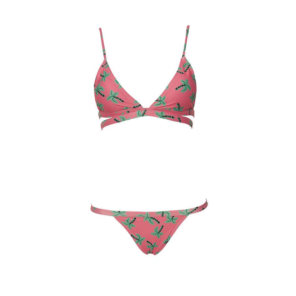 Women's Palm Print Bikini Set | Tropical Two-Piece Swimsuit in Pink