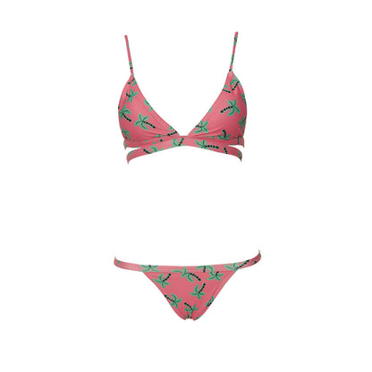 Women's Palm Print Bikini Set | Tropical Two-Piece Swimsuit in Pink