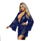 Long Sleeve Lace Pajama Set – Robe, Belt & Thong, Sizes M–7XL