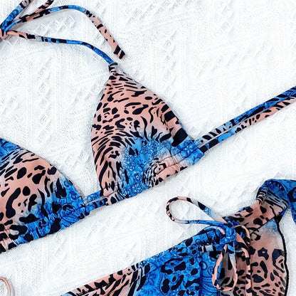 Women's Leopard Print Three-Piece Bikini Set | High-Waist Swimsuit