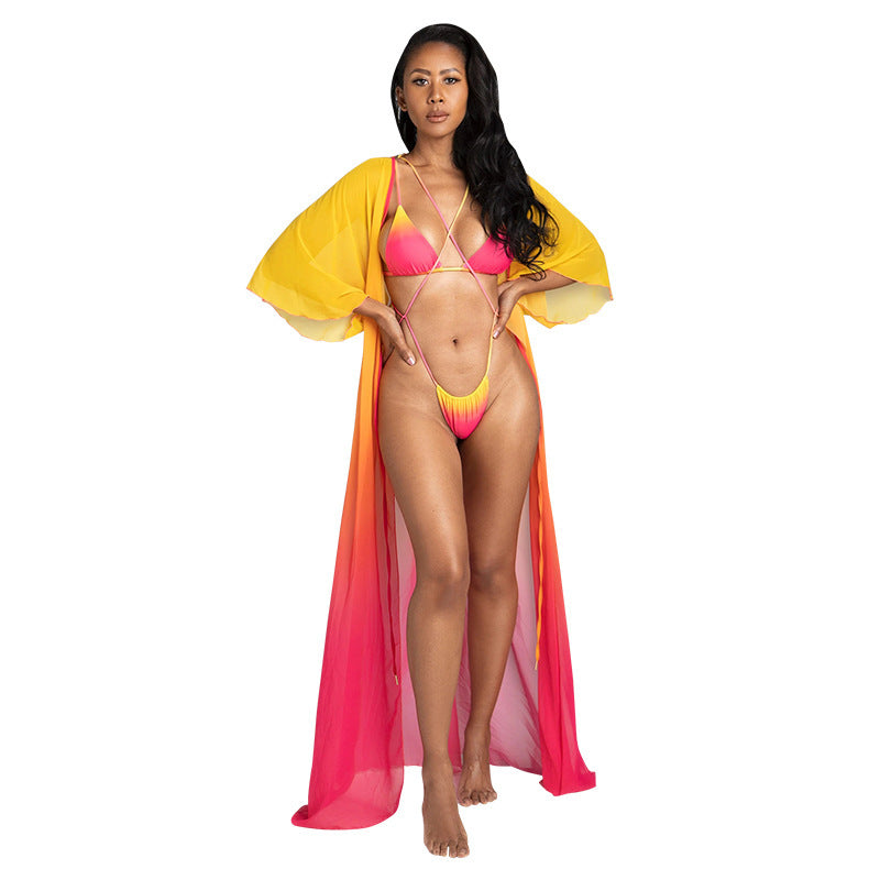 Women's Gradient Bikini Set – Backless Split Swimsuit, S–L