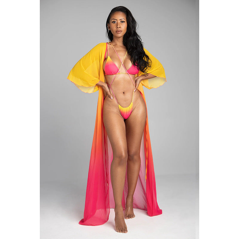 Women's Gradient Bikini Set – Backless Split Swimsuit, S–L