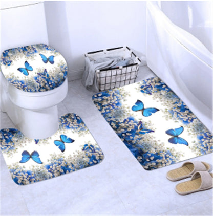 Botanical Shower Curtain & Bath Mat Set – 4-Piece Waterproof Polyester Bathroom Set