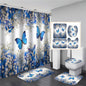 Botanical Shower Curtain & Bath Mat Set – 4-Piece Waterproof Polyester Bathroom Set
