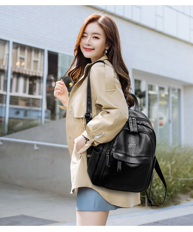 Women's Soft Leather Fashion Backpack – Chic & Lightweight | 2 Colors