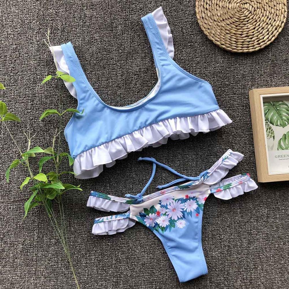 Women's Leaf Print Split Bikini Set | Two-Piece Swimsuit