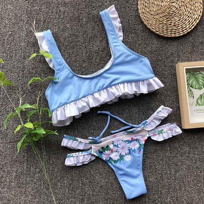 Women's Leaf Print Split Bikini Set | Two-Piece Swimsuit