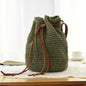 Women's Woven Straw Bucket Bag – Boho Drawstring Rattan Shoulder Bag