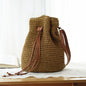 Women's Woven Straw Bucket Bag – Boho Drawstring Rattan Shoulder Bag