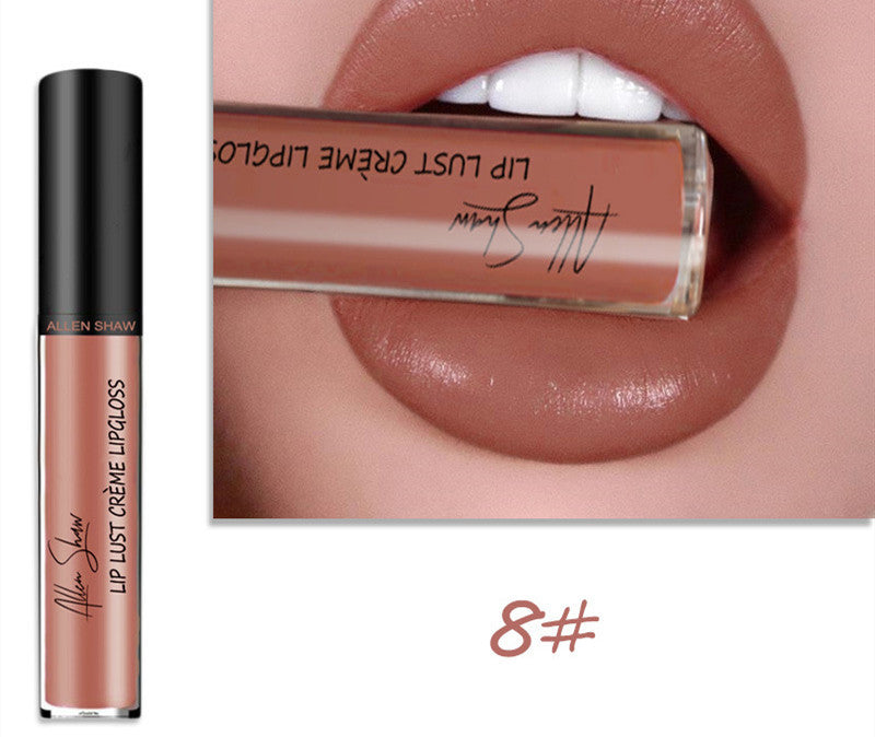 Lip gloss tube with close-up of lips wearing the lip gloss.