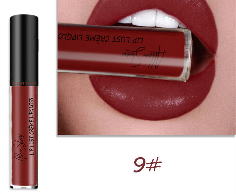 Red lip gloss with close-up of red lipstick on lips and number 9#
