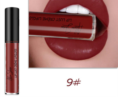 Red lip gloss with close-up of red lipstick on lips and number 9#