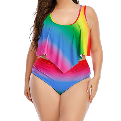Women's Plus Size Rainbow Gradient Split Swimsuit | Colorful Two-Piece