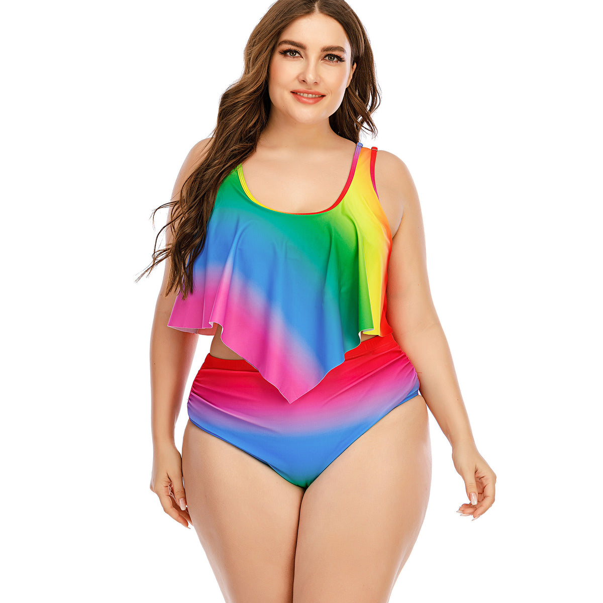 Women's Plus Size Rainbow Gradient Split Swimsuit | Colorful Two-Piece