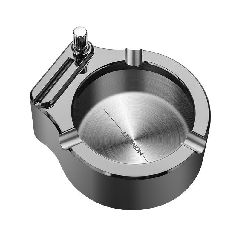 Metal Ashtray with Built-In Permanent Match Lighter – 10,000 Strike Reusable Flint