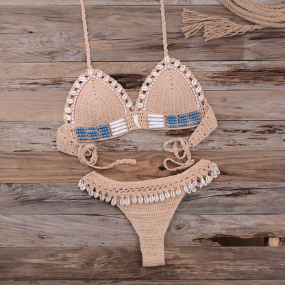 Women's Retro Knitted Bikini Set | Crochet-Style Two-Piece Swimsuit
