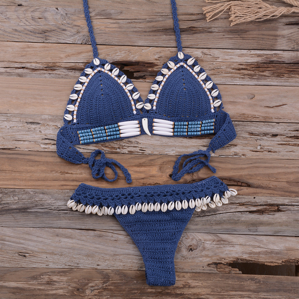 Women's Retro Knitted Bikini Set | Crochet-Style Two-Piece Swimsuit
