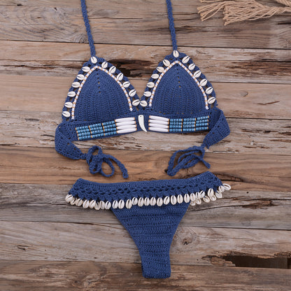 Women's Retro Knitted Bikini Set | Crochet-Style Two-Piece Swimsuit