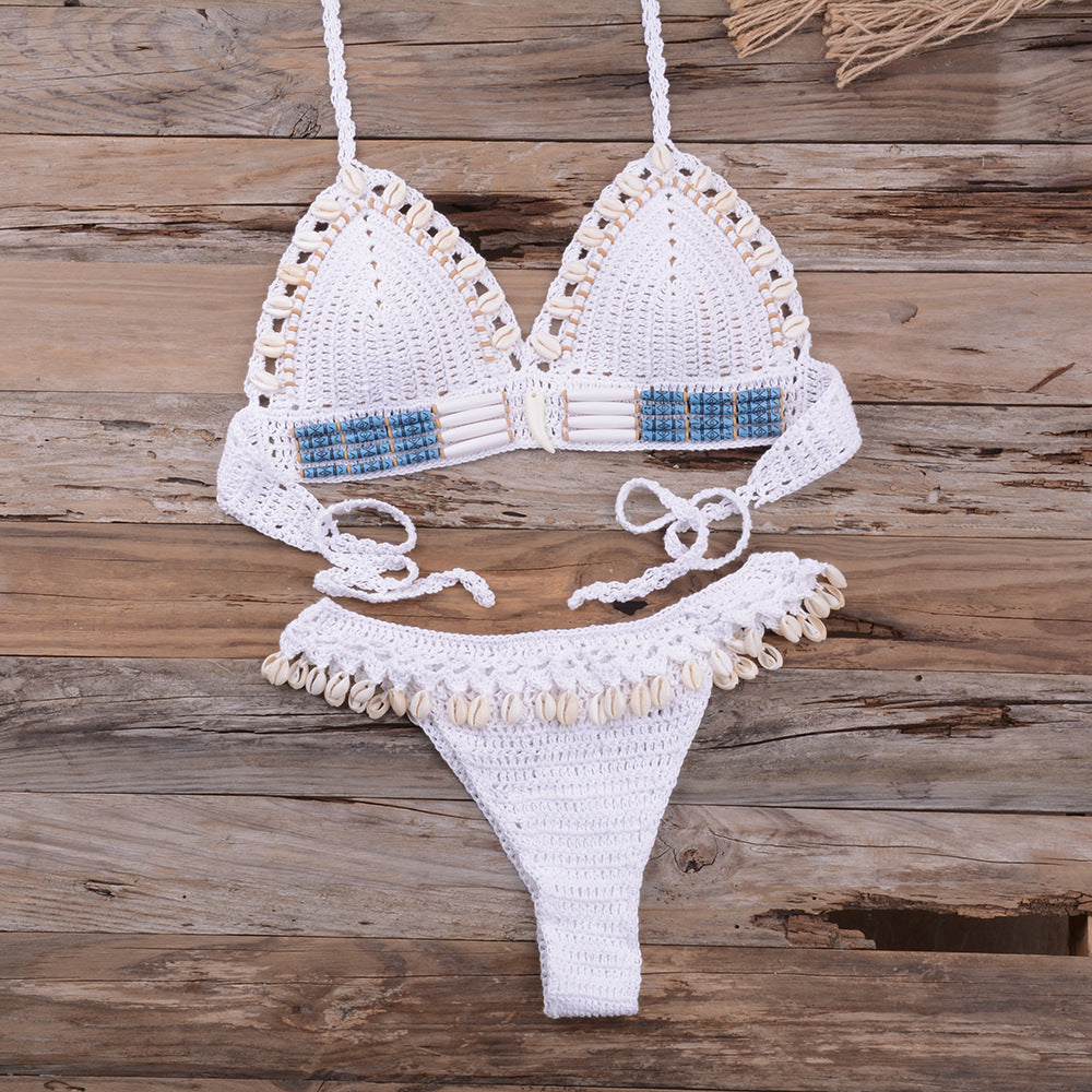 Women's Retro Knitted Bikini Set | Crochet-Style Two-Piece Swimsuit