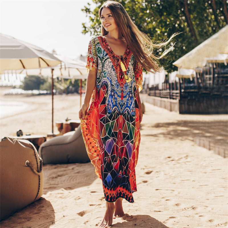 Women's Printed Beach Kaftan Cover-Up Robe