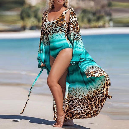 Women's Leopard Print Bikini & Blouse Set | 3-Piece Beach Swimwear