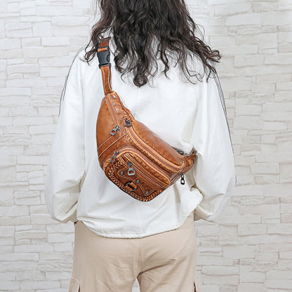 PU Leather Rivet Fanny Pack – Women’s Designer Waist Bag & Belt Bag