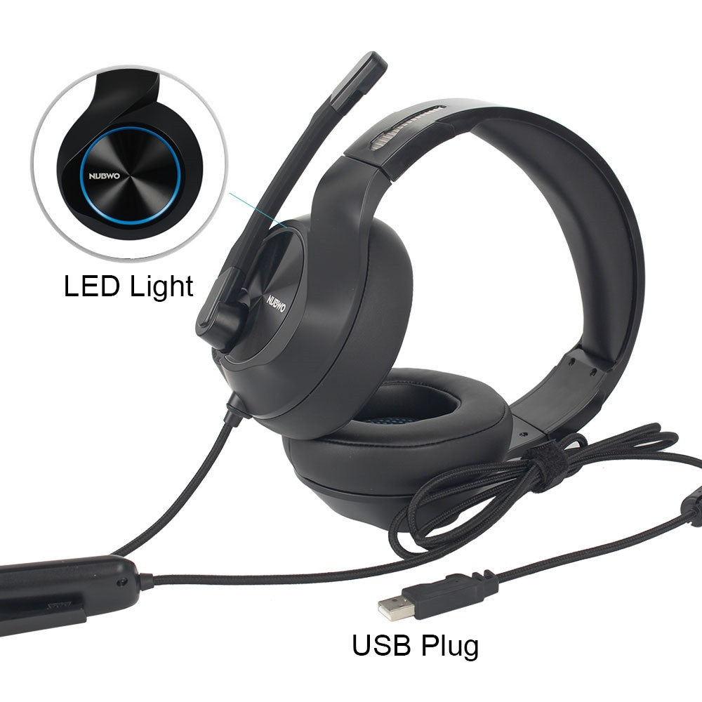 NUBWO N11 Gaming Headset – USB, 50mm Drivers, Noise-Canceling Mic, Blue & Red