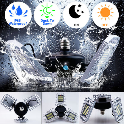 Three-Head LED Garage Light – 60W/80W/100W, E26/E27, IP65 Waterproof with Light Sensor