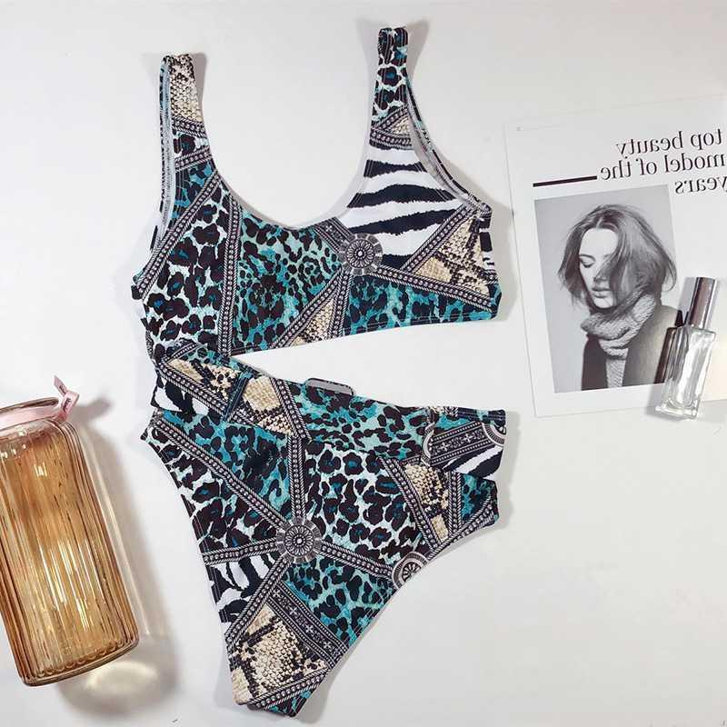 Women's Snake Print U-Neck Split Swimsuit | One-Piece Bikini