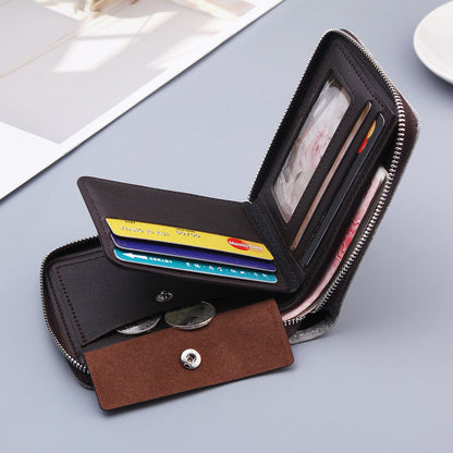 Men’s Canvas Bifold Wallet – Retro Zip Multi-Compartment Card & Cash Organizer