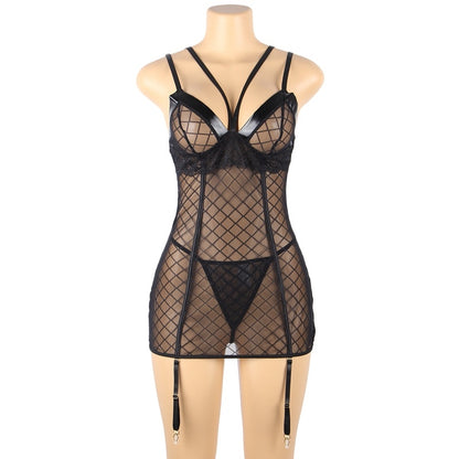 Women's Sheer Mesh Lace Suspender Skirt Lingerie – See-Through Night Skirt, M–5XL