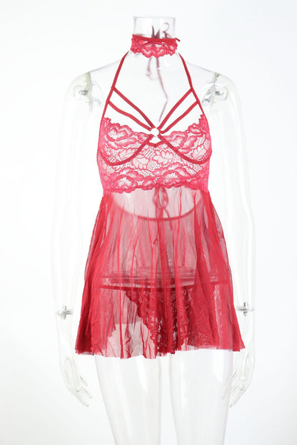 Lace Strap Nightdress Lingerie – See-Through Mini Dress, S–XXL