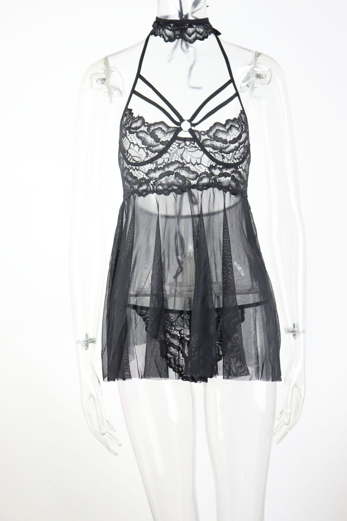 Lace Strap Nightdress Lingerie – See-Through Mini Dress, S–XXL