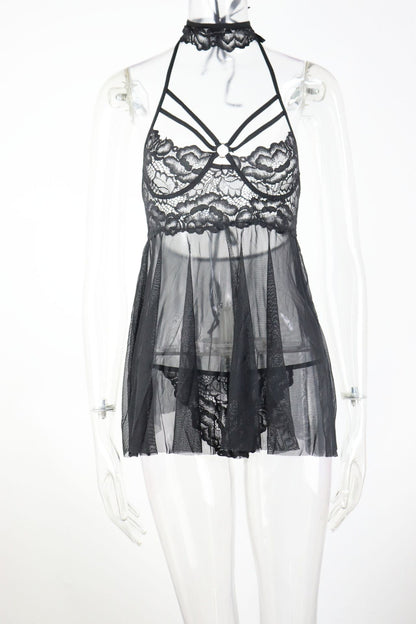 Lace Strap Nightdress Lingerie – See-Through Mini Dress, S–XXL