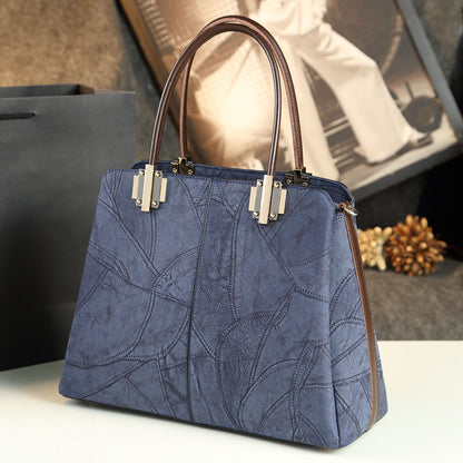 Women's Cow Split Leather Shoulder Bag – Structured Tote with Multi-Pocket Organizer