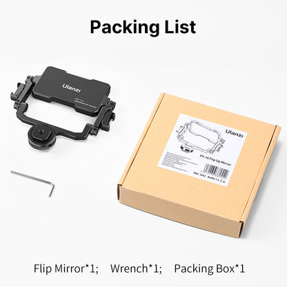 Packing list with flip mirror, wrench, and box on a white background.