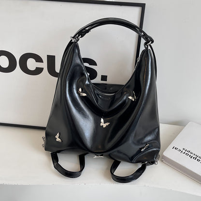Women's Small Butterfly Hobo Bag – Vegan-Friendly Imitation Leather Shoulder Purse with Chain & Cloud Charm