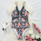 Women's Deep V Tie One-Piece Swimsuit | Floral Print