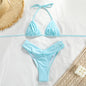 Women's Solid Color Pleated Bikini Set | Sexy High-Elasticity Two-Piece