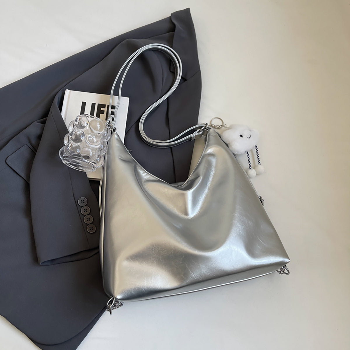 Women's Small Butterfly Hobo Bag – Vegan-Friendly Imitation Leather Shoulder Purse with Chain & Cloud Charm