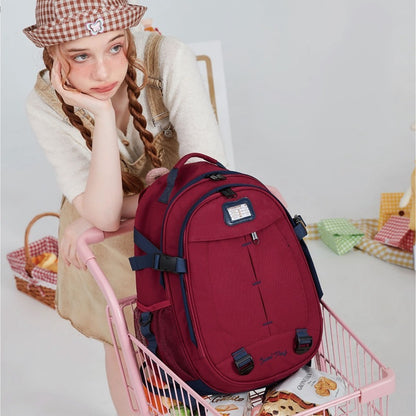 Girls' Oxford School Backpack – Large Capacity Cute Bag with Optional Doll Pendant